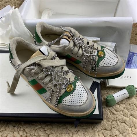 gucci crystal sneakers replica|gucci screener sneakers with crystals.